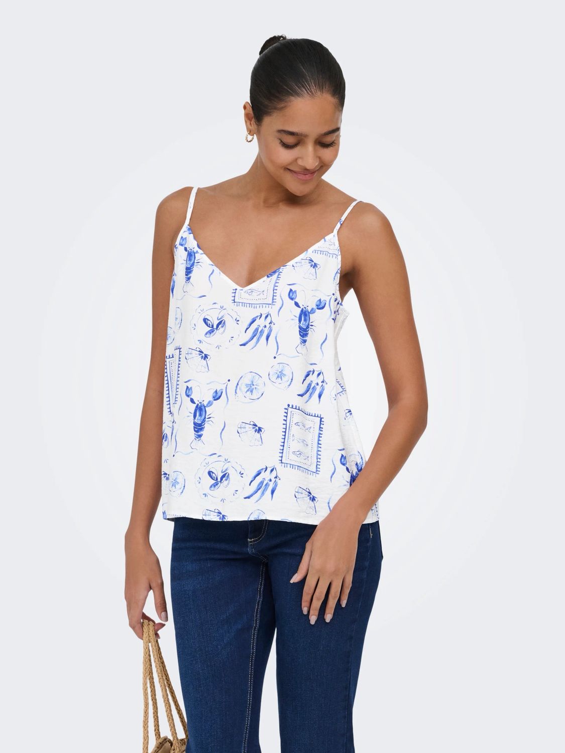 JDY Camisole fines bretelles ajustables imprimé bleu Lobster 15370122
