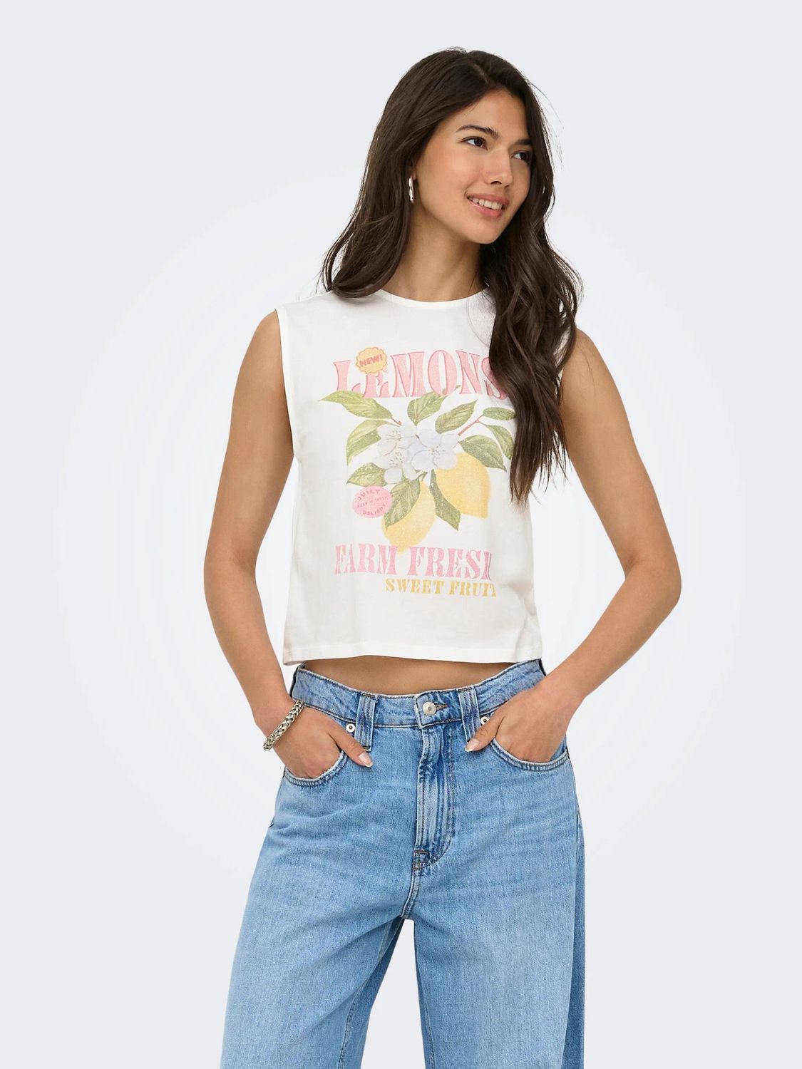 Only Camisole courte offwhite imprimé citrons 15375970