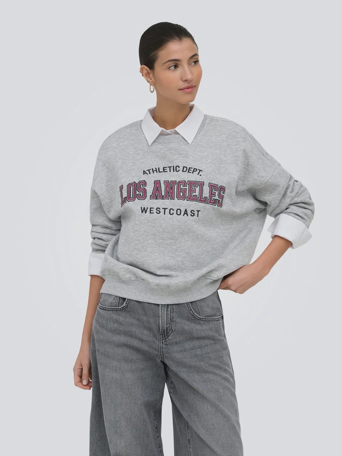 JDY Crewneck gris écriture bourgogne 'Los Angeles' 15370526