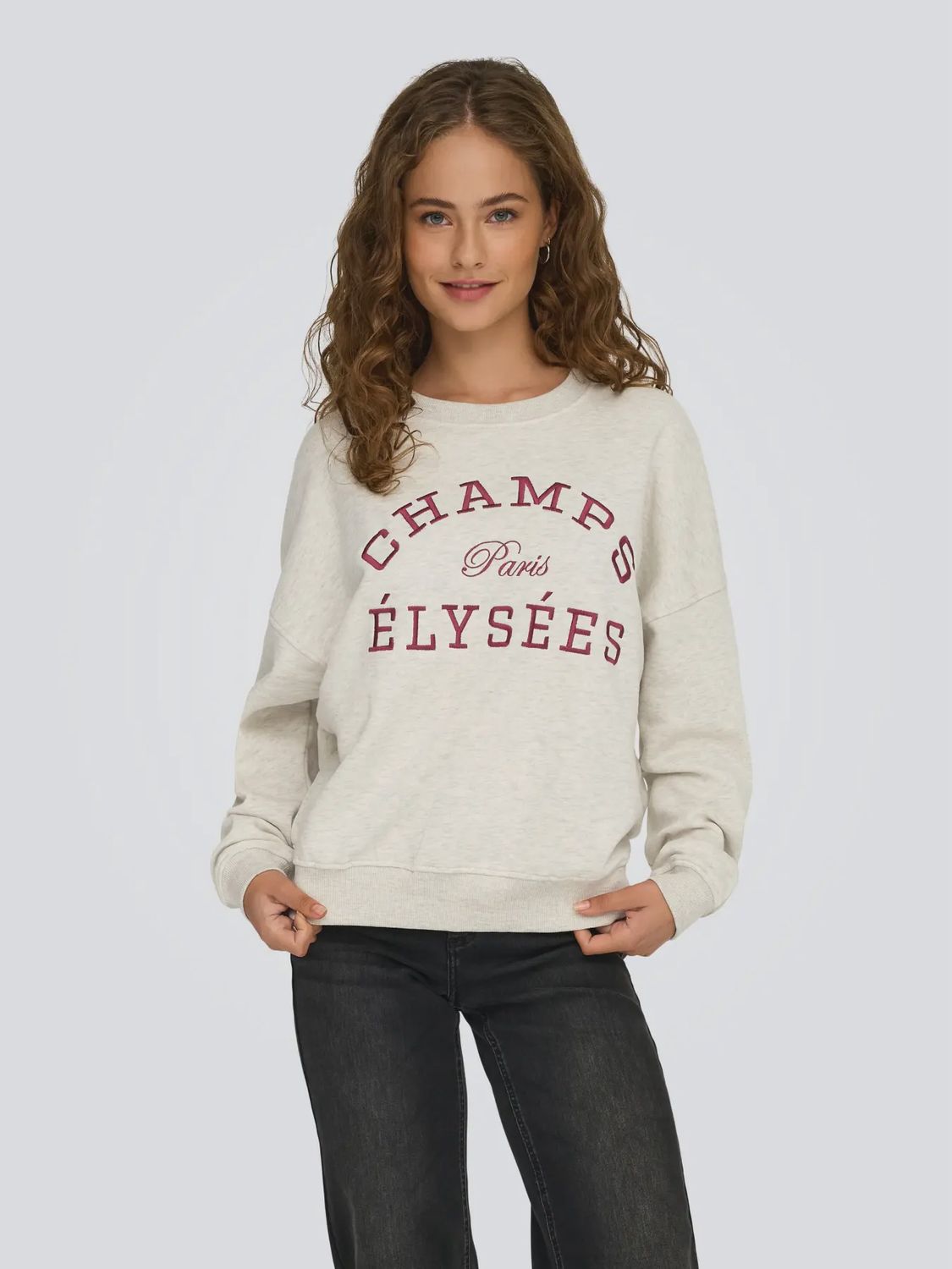 JDY Crewneck avoine écriture bourgogne 'Champs Élysées' 15370526