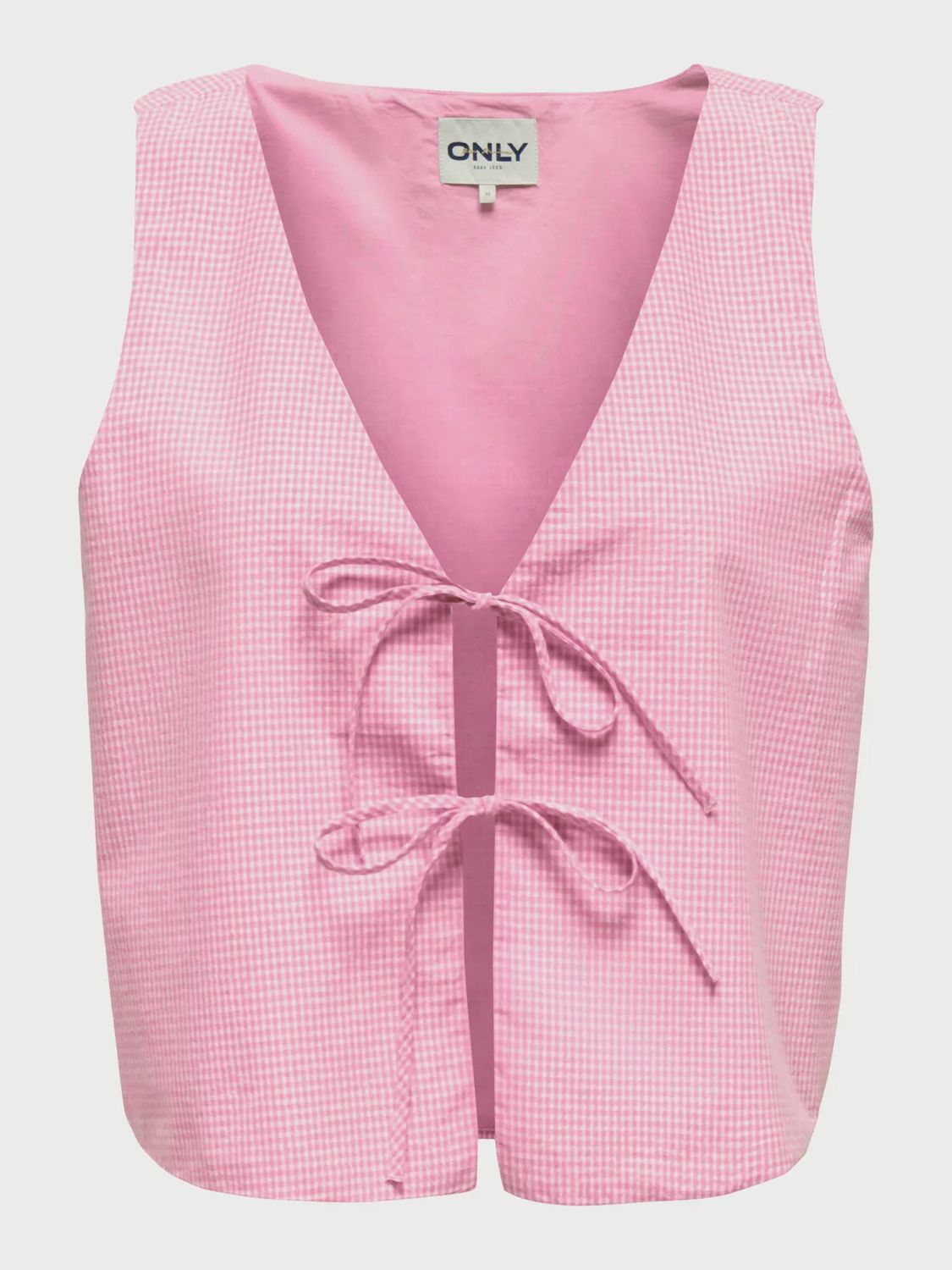 ONLY Haut sans manches rose et offwhite à carreaux avec cordon au devant 15345379