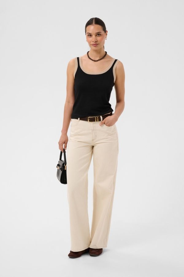 Kaffe Camisole tricot léger noire contraste beige 10511972