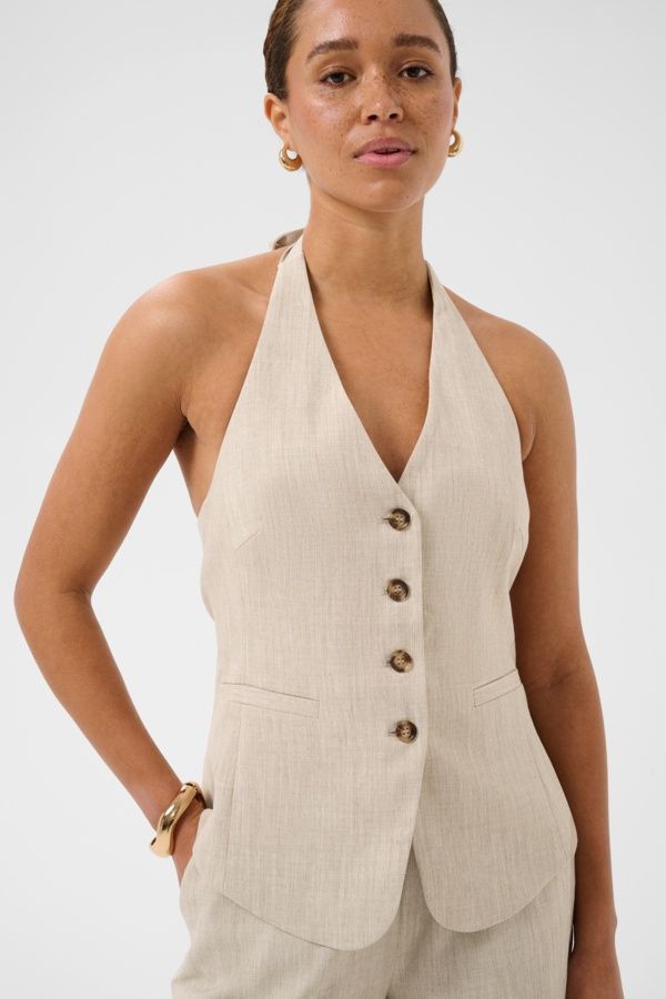 Kaffe Veste sans manches attaché au cou boutonnée avant Feather Gray Mélange 10511932
