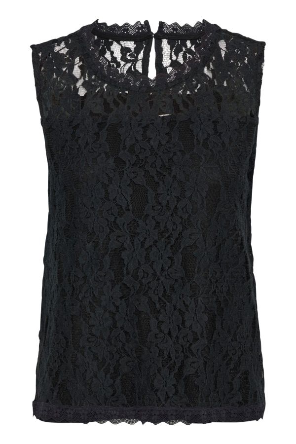 Cream Haut dentelle noir sans manches 10613240