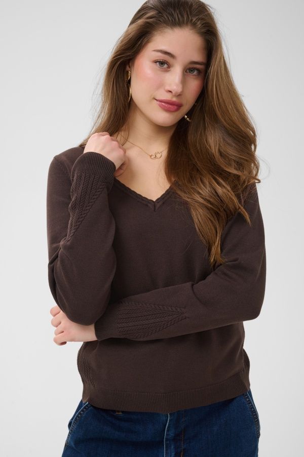 Cream Chandail tricot manches longues col V Brun Java 10615141