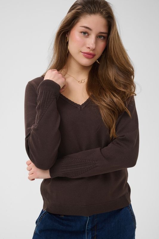Cream Chandail tricot manches longues col V Brun Java 10615141