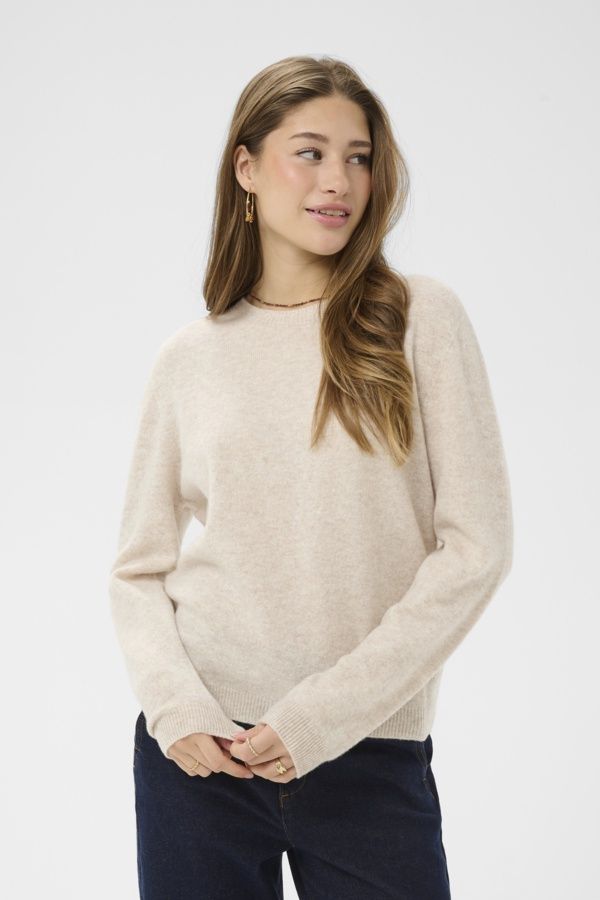 Cream Pull lainage manches longues col rond Avoine Mélange 10614483