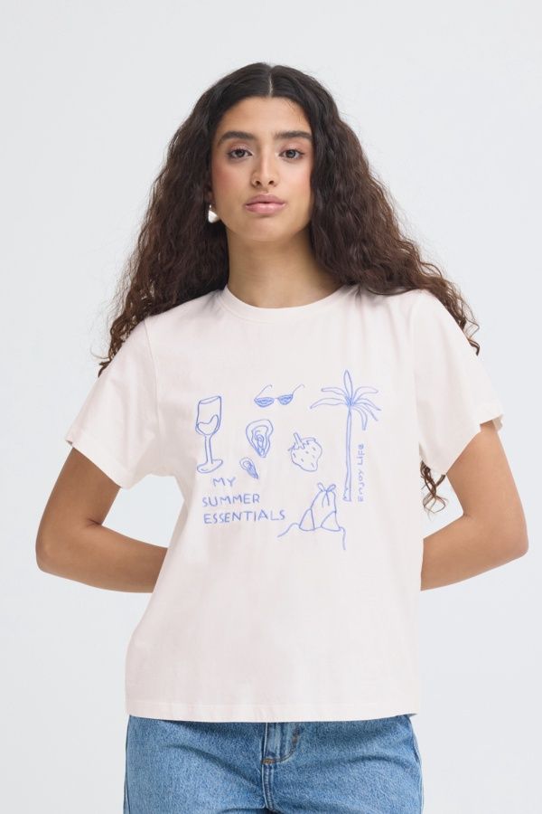 Ichi T-Shirt offwhite manches courtes col rond Summer Essentials 20125861