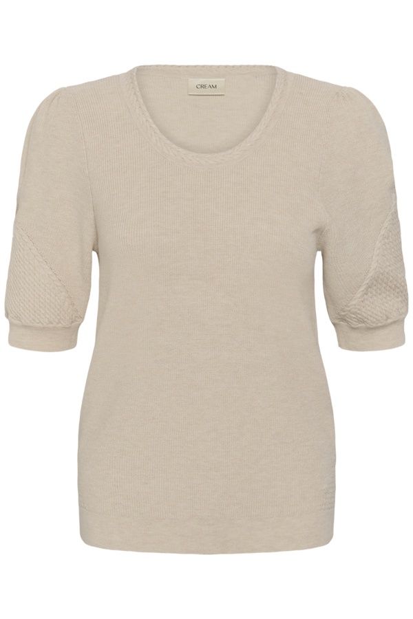 Cream Chandail tricot manches courtes col rond avoine mélange 10615145