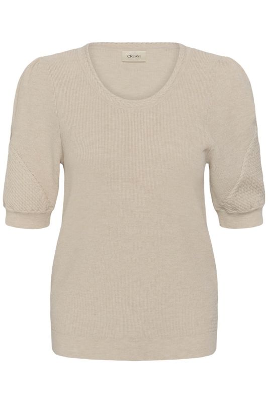 Cream Chandail tricot manches courtes col rond avoine mélange 10615145