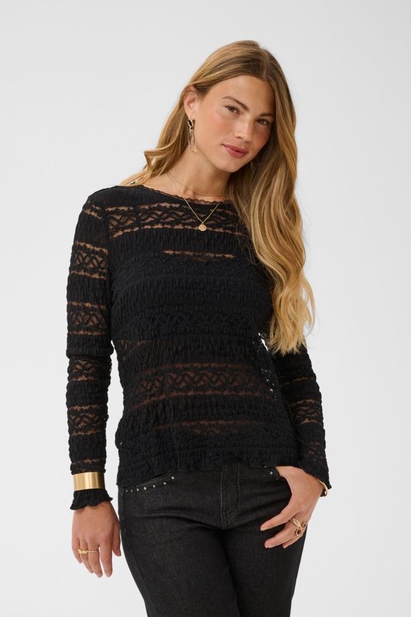Cream Chandail mesh dentelle noir manches longues 10615130