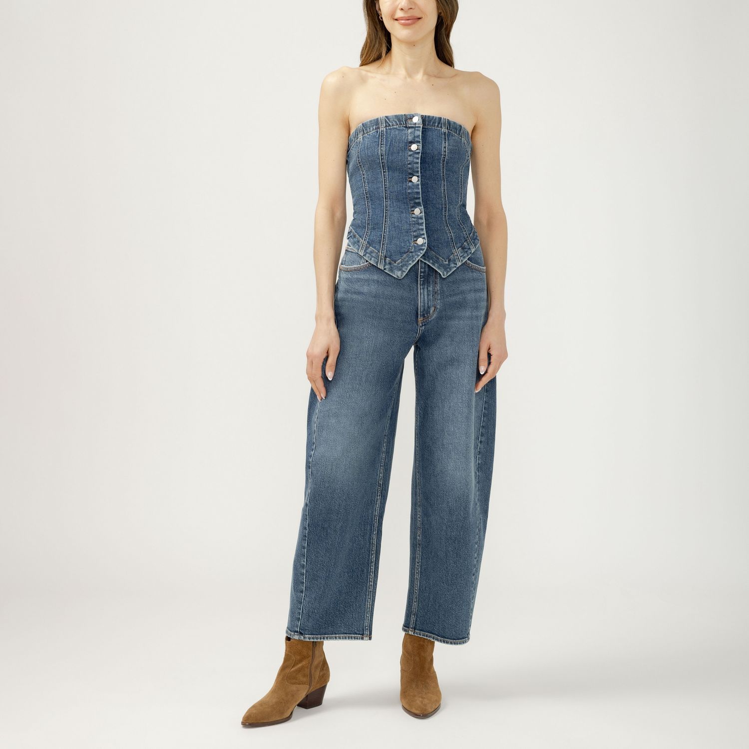 Silver Haut tube/corset en denim bleu moyen avec boutonnière LC5006EAD345