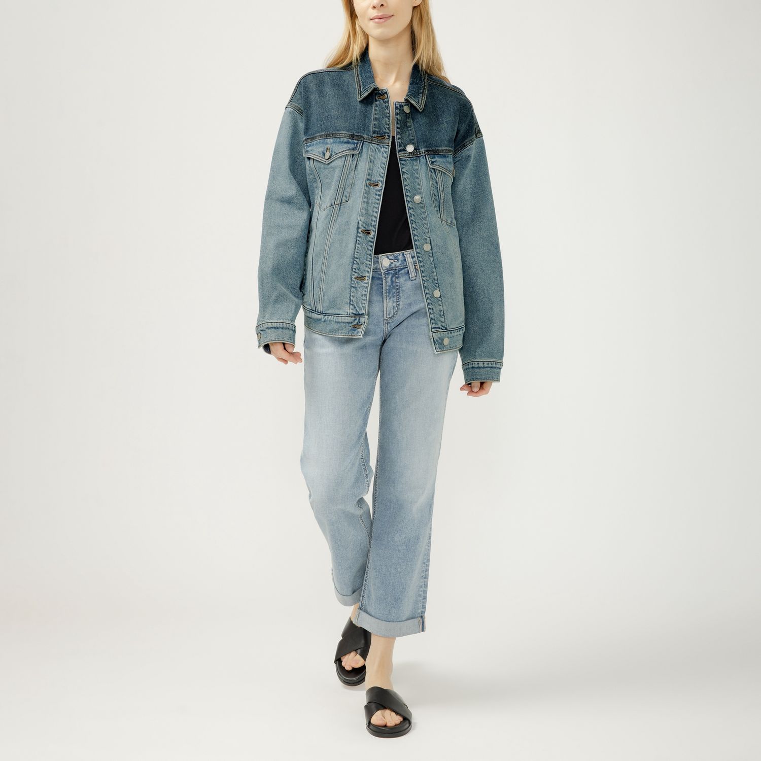 Silver Veste de jeans bleu pâle avec détail contrastant bleu foncé LJ4317ADM209