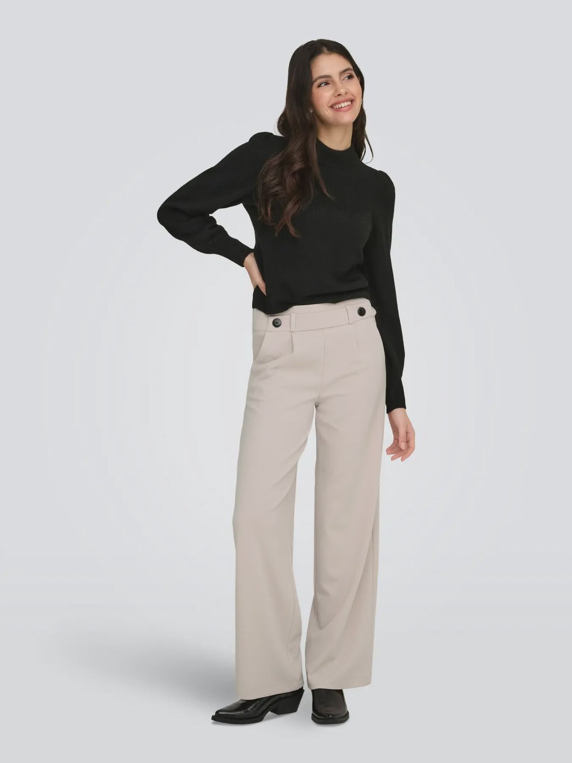 JDY Pantalon crème droit extensible taille élastique 15208430