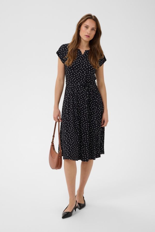 Kaffe Robe manches courtes noir à pois avec ceinture 10511965