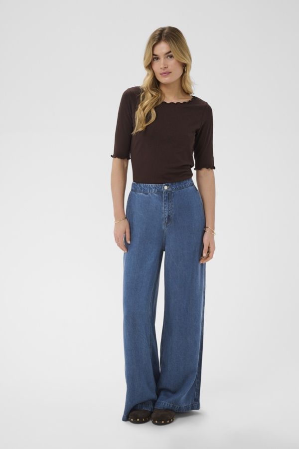 Cream Jeans lyocell très souple et confortable jambes larges taille haute élastique au dos bleu moyen 10615168