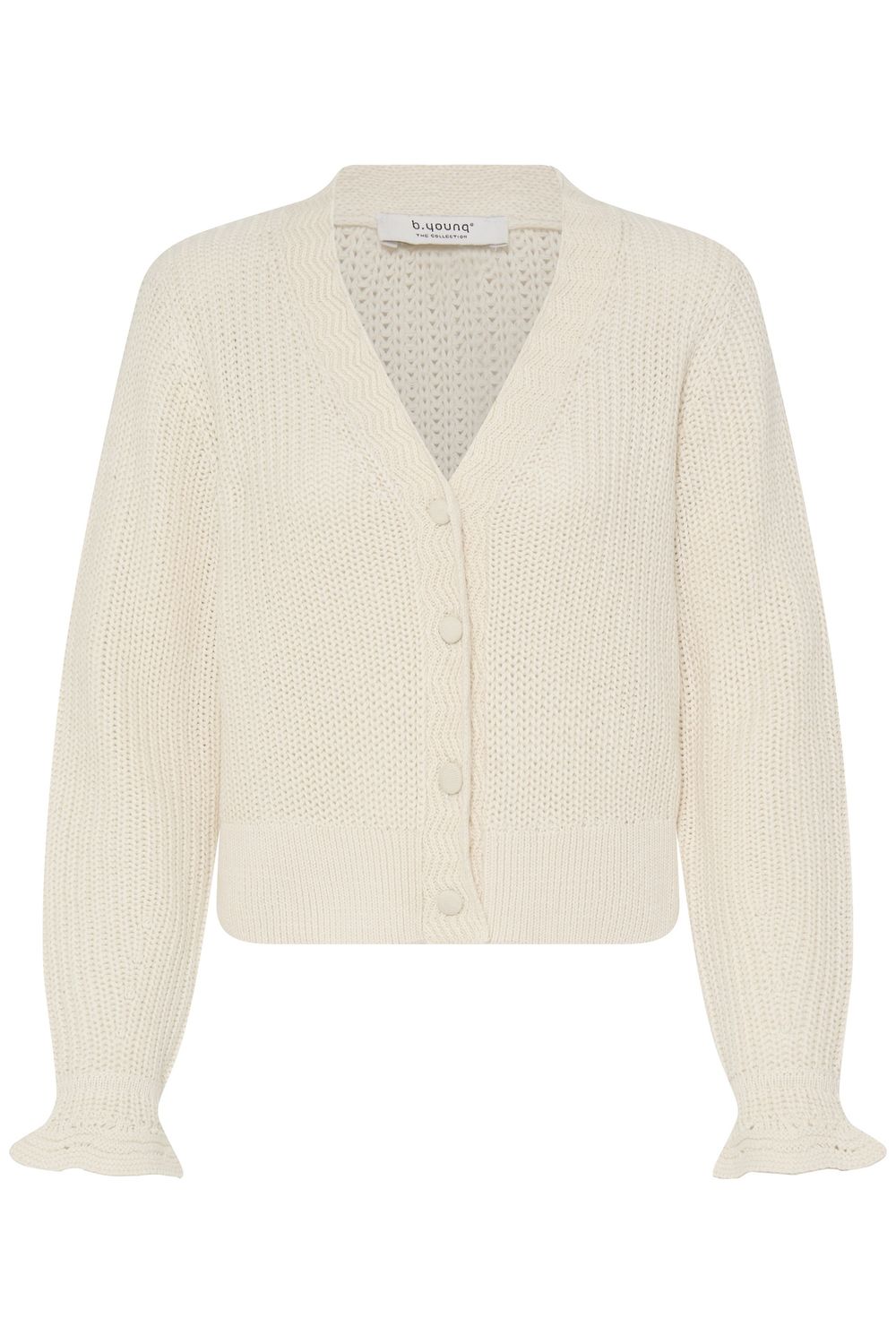 B.Young Cardigan en tricot blanc cassé avec bas de manches festonné 20819126