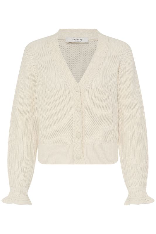 B.Young Cardigan en tricot blanc cassé avec bas de manches festonné 20819126