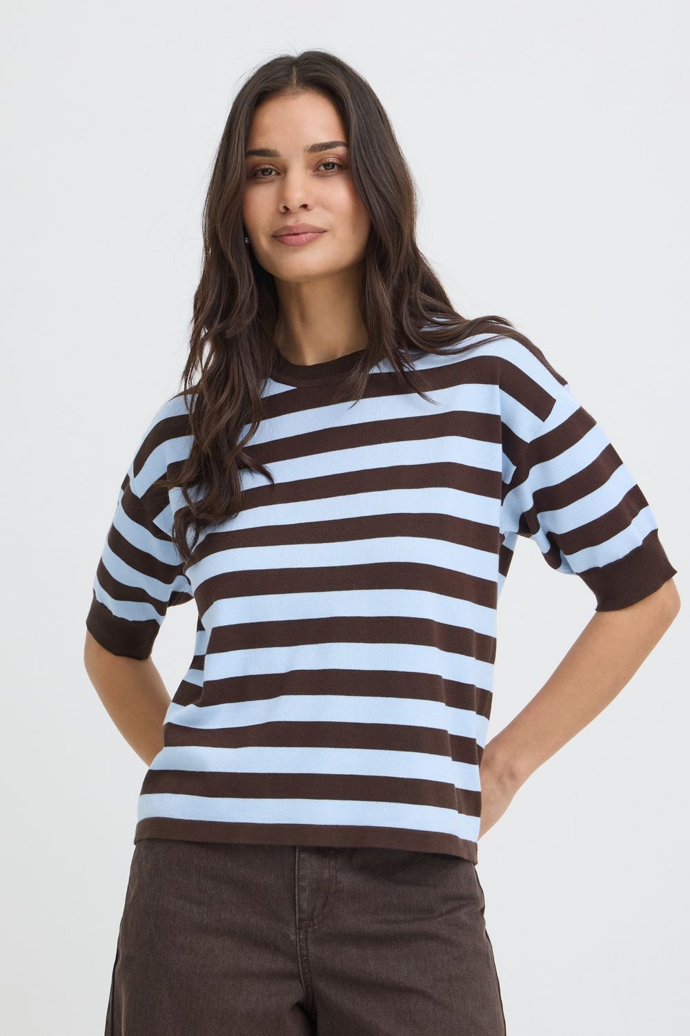 B.Young T-shirt en tricot couleur java à rayures bleues 20814397