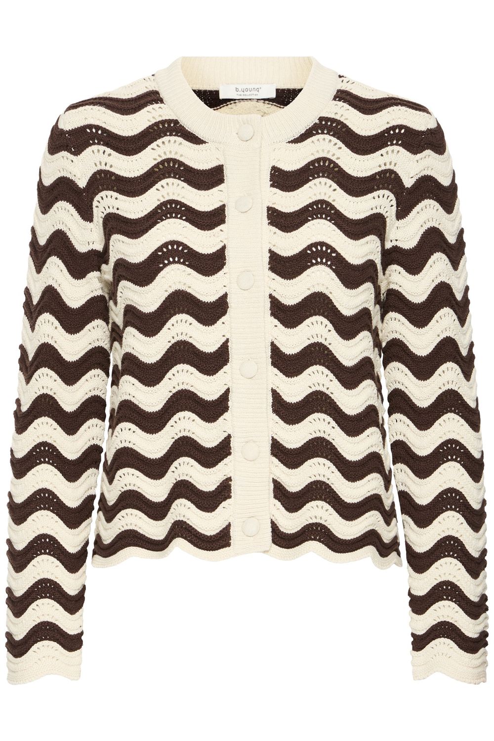 B.Young Cardigan en tricot offwhite à manches longues avec rayures ondulées brunes 20819166