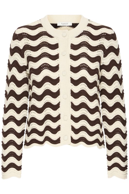 B.Young Cardigan en tricot offwhite à manches longues avec rayures ondulées brunes 20819166