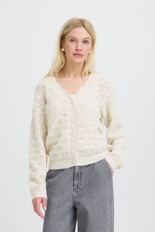 BYoung Cardigan tricot crème mélange manches longues boutons perles 20819136