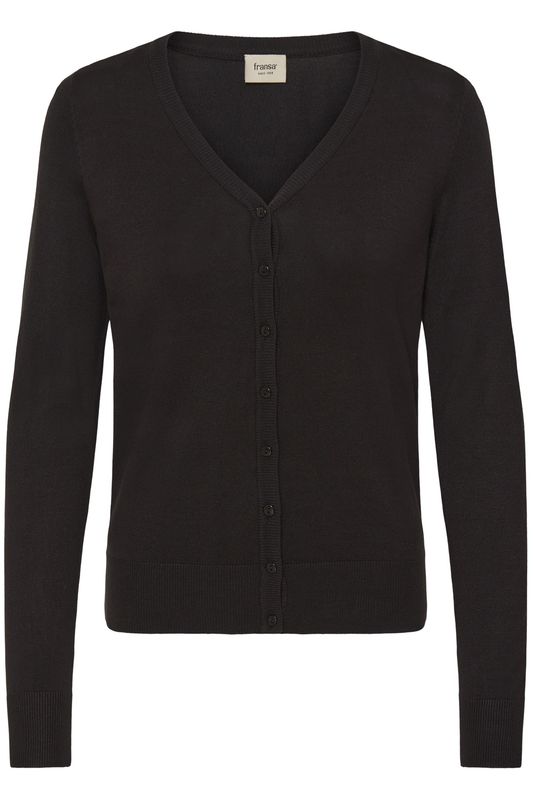 Fransa Cardigan en tricot léger noir à manches longues avec encolure en V et boutonnière 20618388