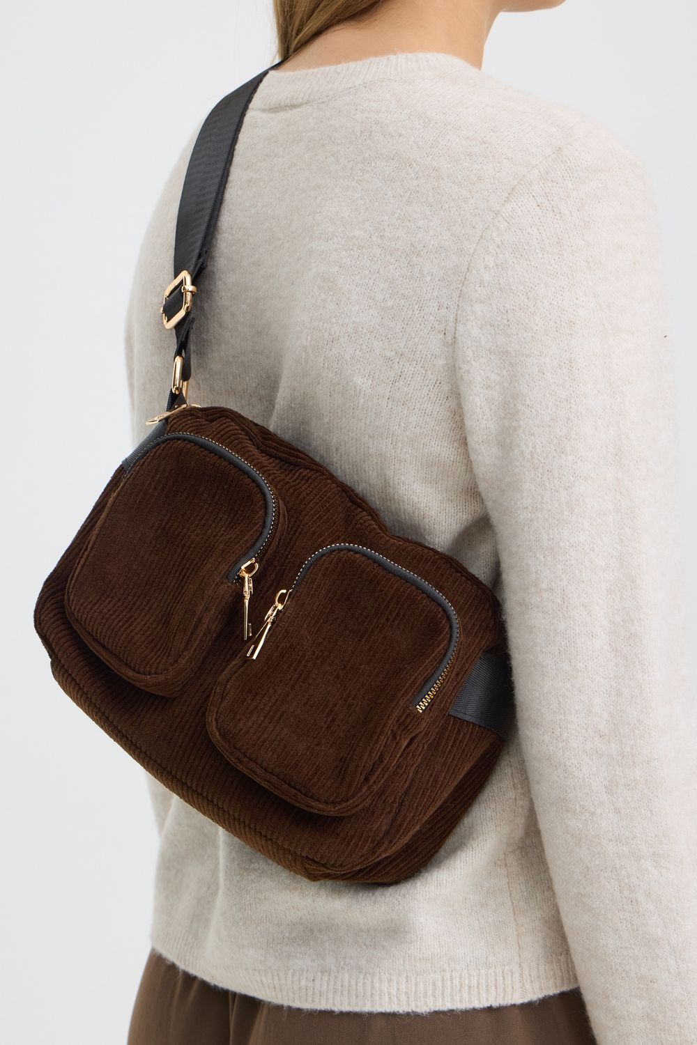 Fransa Sac à main bandoulière brun chocolat à effet côtelé 20618347