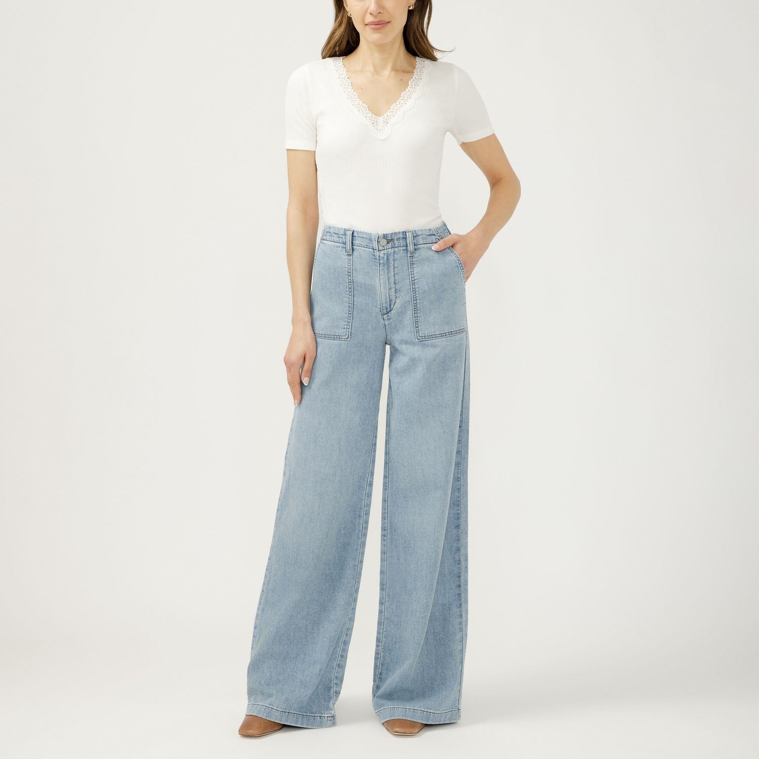 Silver Pantalon bleu clair jambes larges et grandes poches L63902LWK201