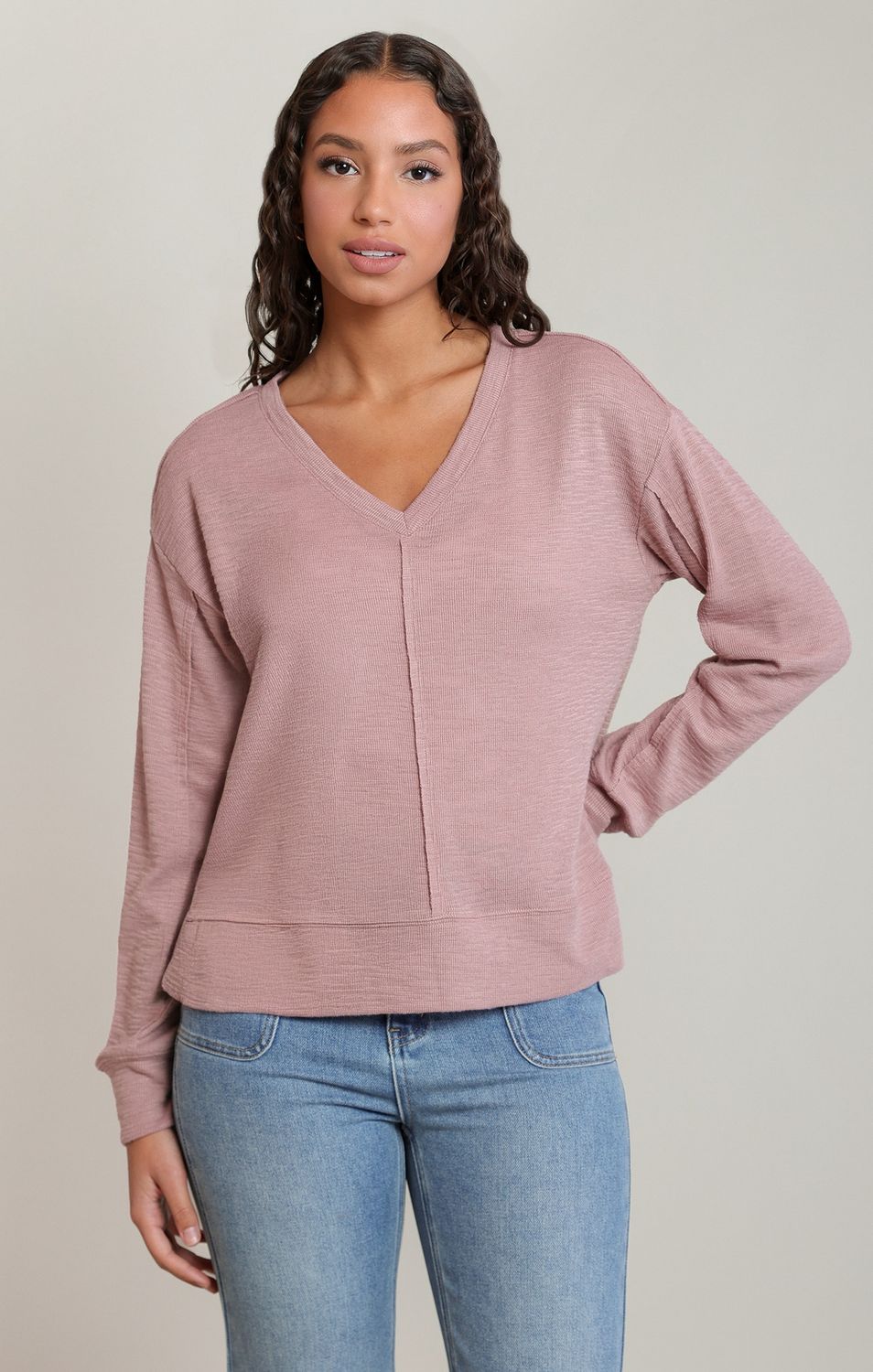 Dex Tricot rose foncé Vneck manches longue 2824011