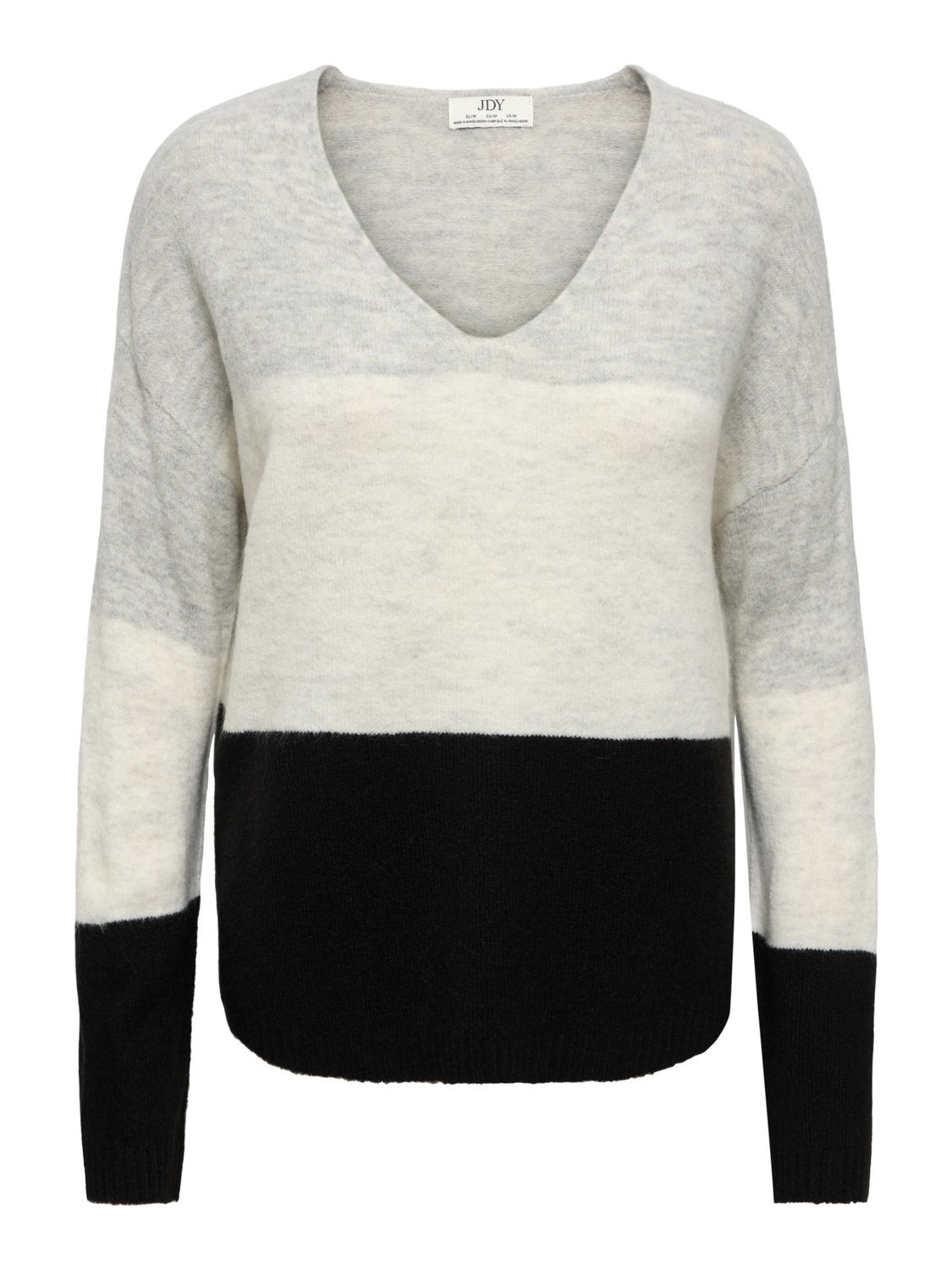 JDY Tricot Vneck colorblock noir, blanc et gris 15376813