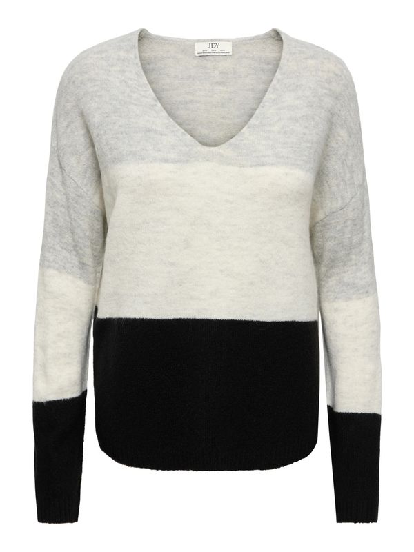 JDY Tricot Vneck colorblock noir, blanc et gris 15376813