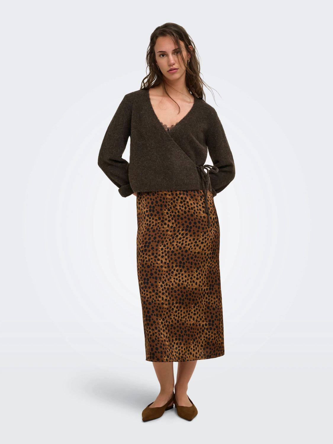 Only Pull tricot cache-coeur manches longues Chocolat 15382359