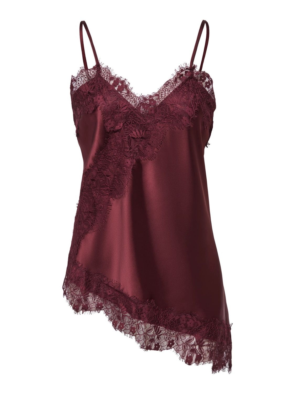 Only Camisole fines bretelles ajustables dentelle au bas asymétrique Oxblood Red 15380352