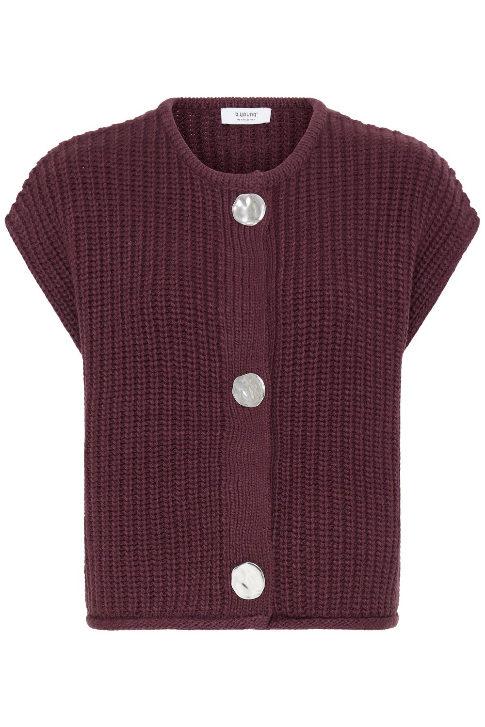 B.Young Haut sans manches en tricot aubergine avec 3 gros boutons argent 20818063