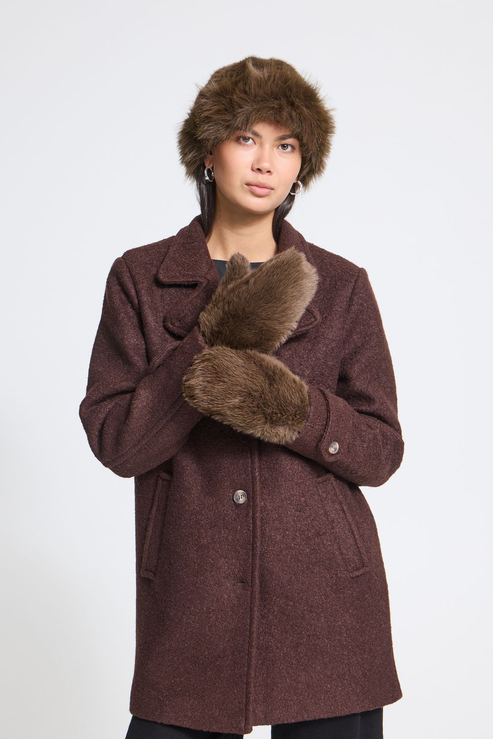 ICHI Mitaine en poil brune (Coffee Bean) 20126778