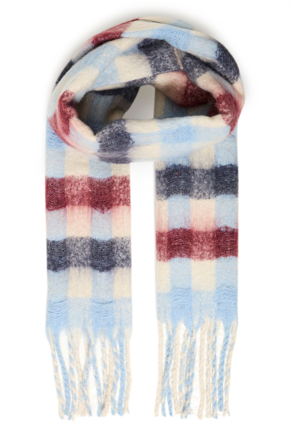 ICHI Foulard à carreaux bleu, offwhite, bordeaux et noir 20126833