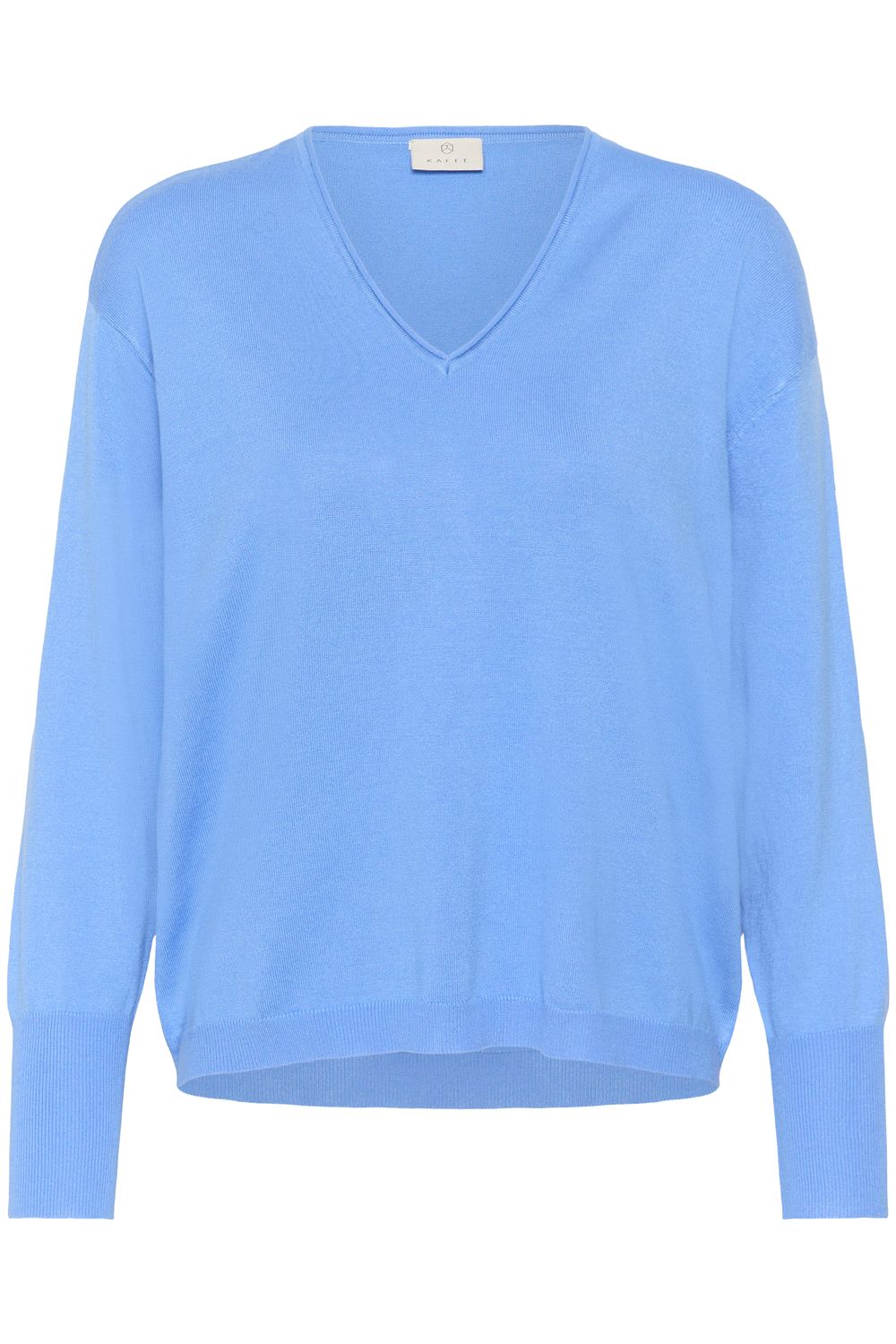 Kaffe Chandail en tricot léger bleu azur manches longues et col  V 10512364