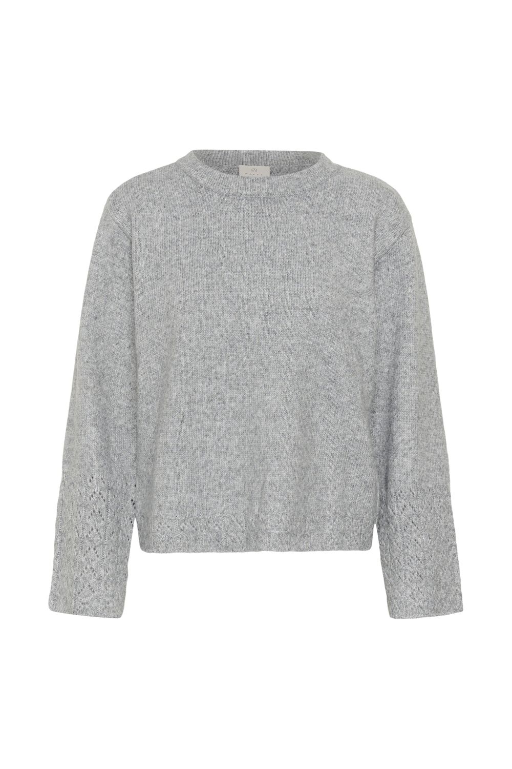 Kaffe Pull gris mélange avec détail ajouré au bas du tricot 10512082