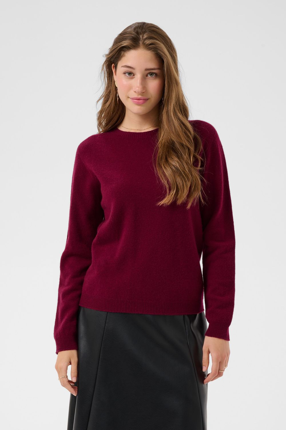 Cream Chandail en tricot doux et léger manches longues couleur cabernet 10614483