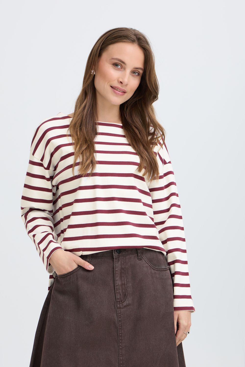 B.Young Chandail manches longues offwhite à rayures bordeaux 20814422