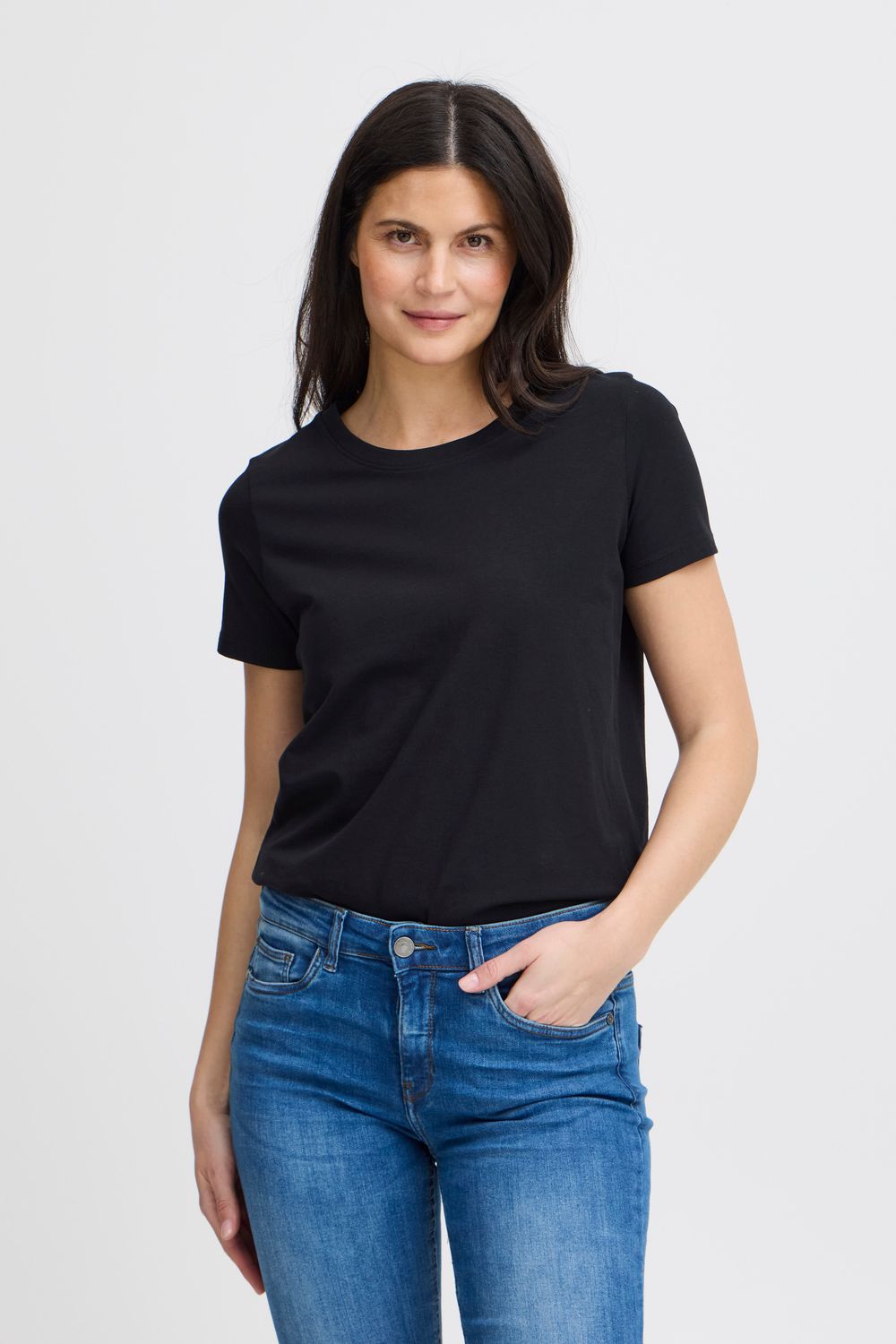 Fransa T-shirt de base noir manches courtes à col rond 20605388