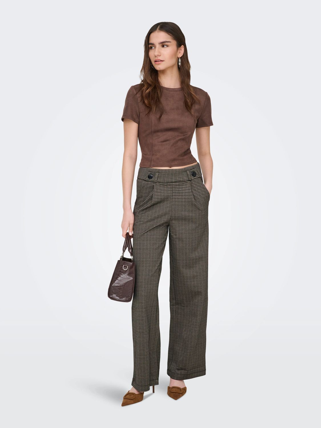 JDY Pantalon motif pied de poule avec deux boutons noirs à l'avant 15242797