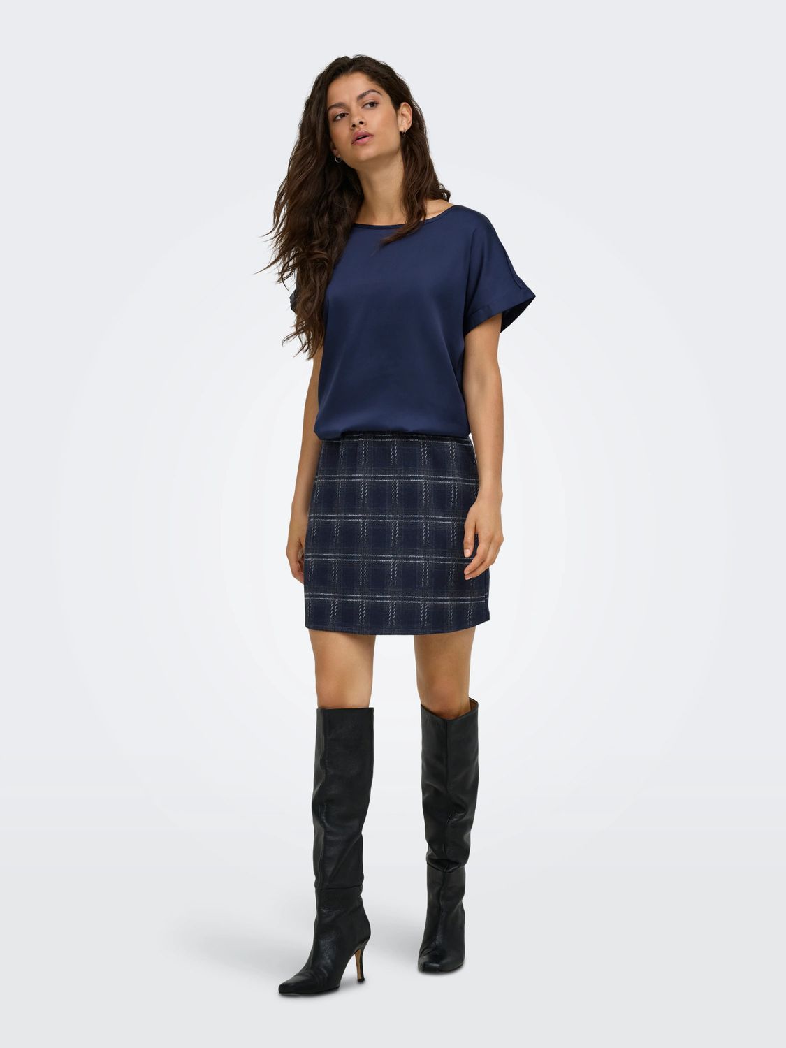JDY Jupe courte à motif carreaux bleu taille haute 17383854