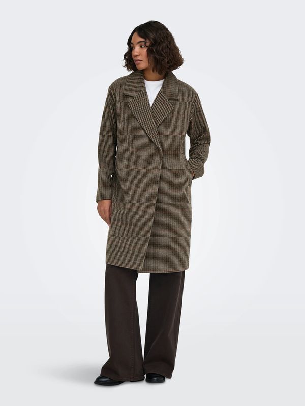 Only Manteau lainage long motif carreaux brun 15373261