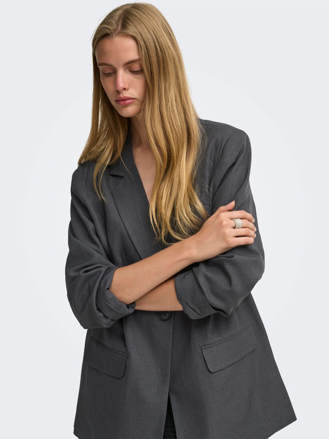 Only Veston coupe boyfriend gris foncé 1 bouton avant 15328158