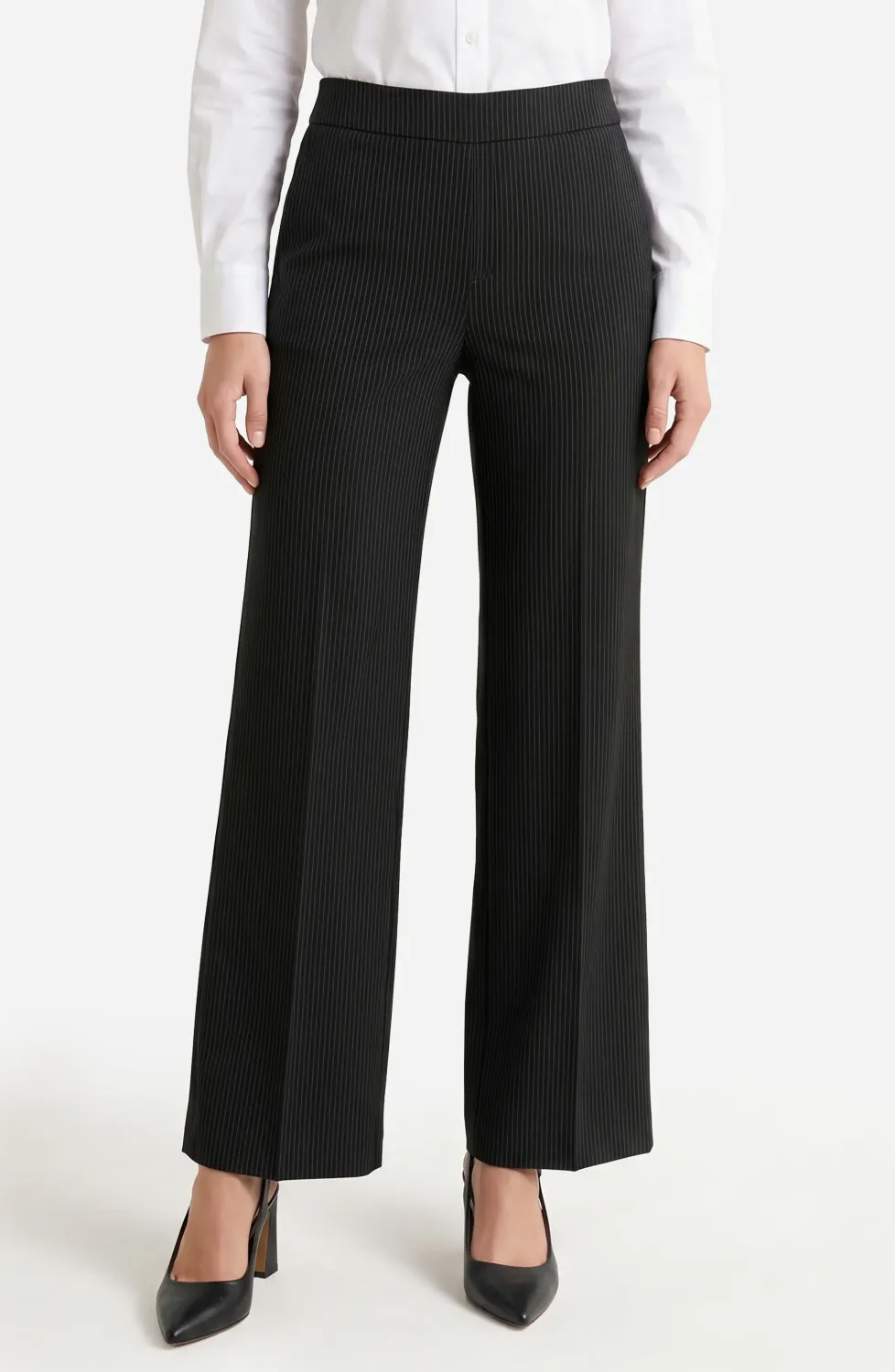 Liverpool Pantalon Kayla pull-on jambes larges noir à fine ligne blanche LM7B33TY01