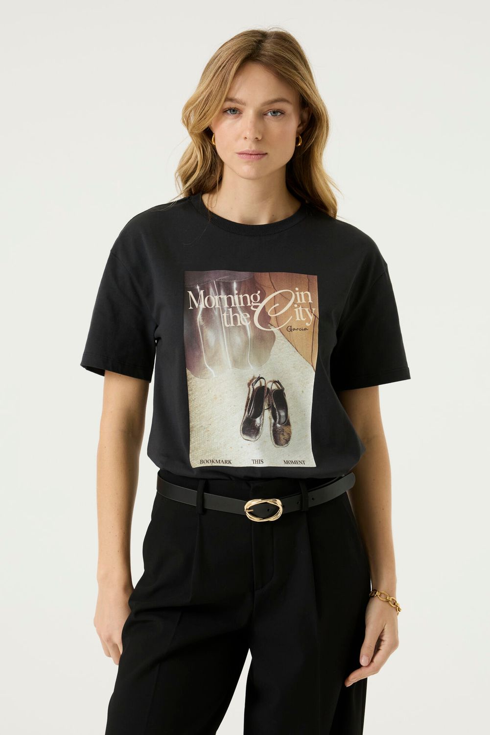 Garcia T-shirt noir avec imprimé Morning in the city T260201