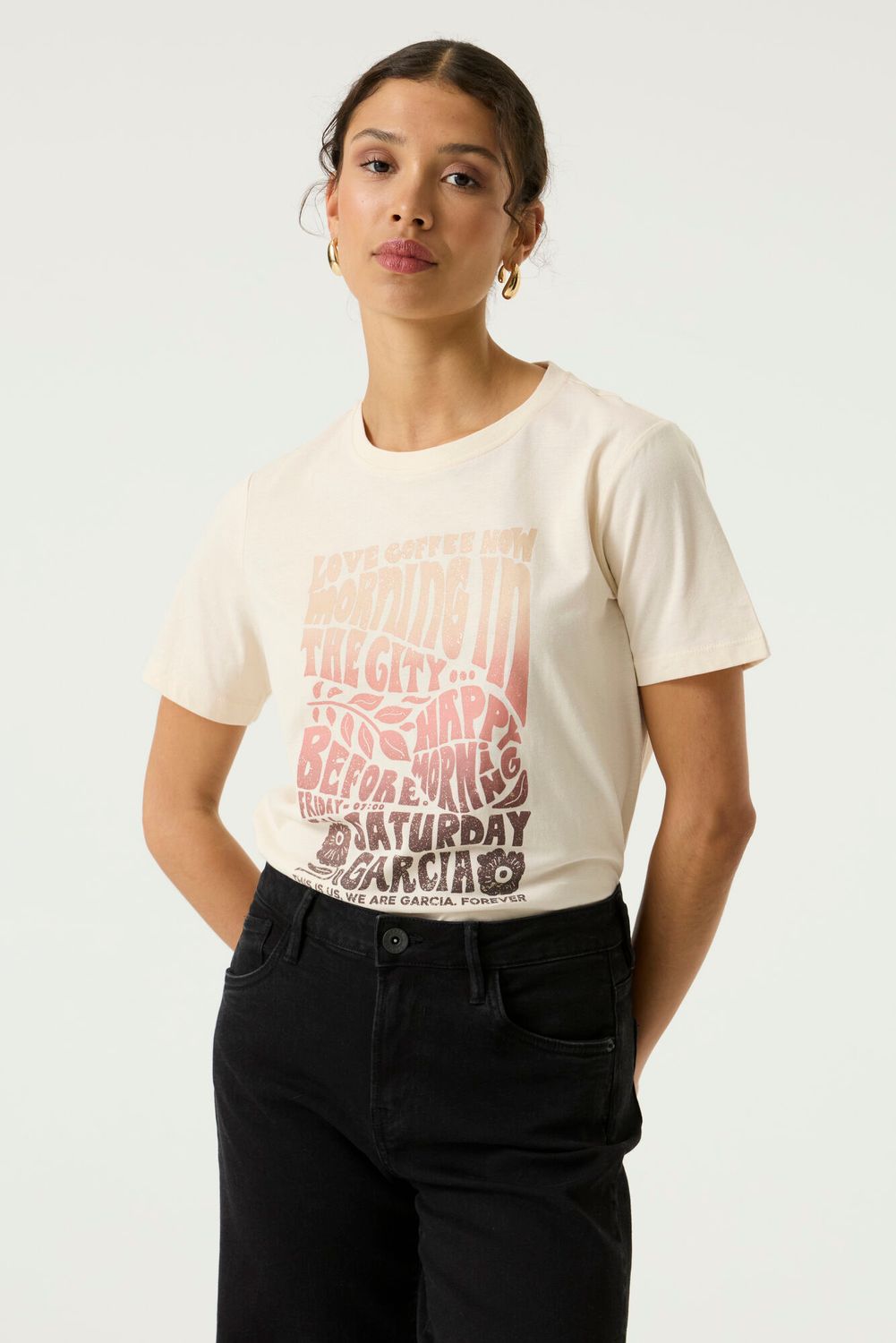 Garcia T-shirt avec écriture trois couleur beige, rose et brun Z0077
