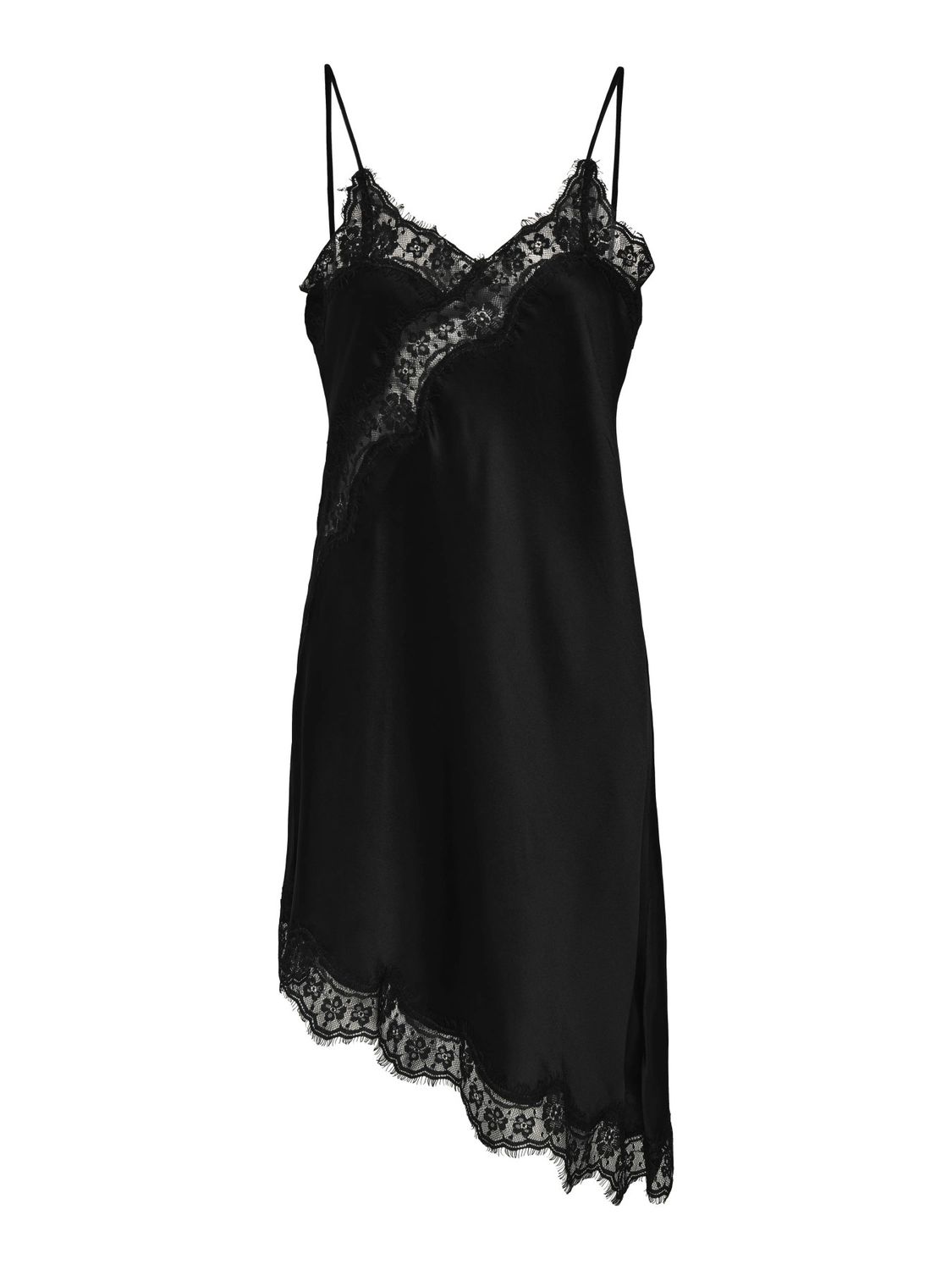 JDY Robe noir avec dentelle et coupe asymétrique au bas fines bretelles ajustables 15381262